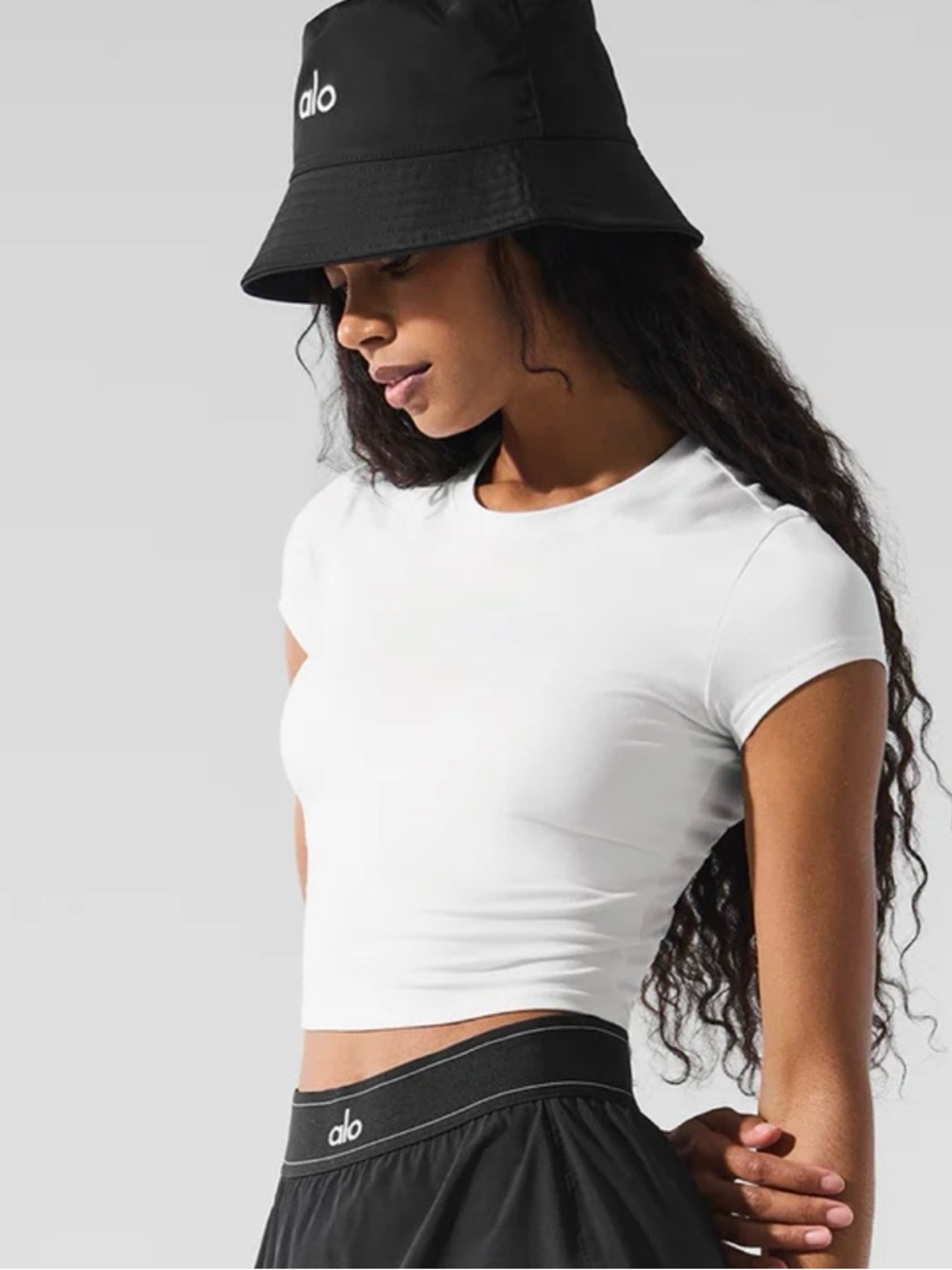 ALO Yoga White Short Sleeve Cropped Crew Tee